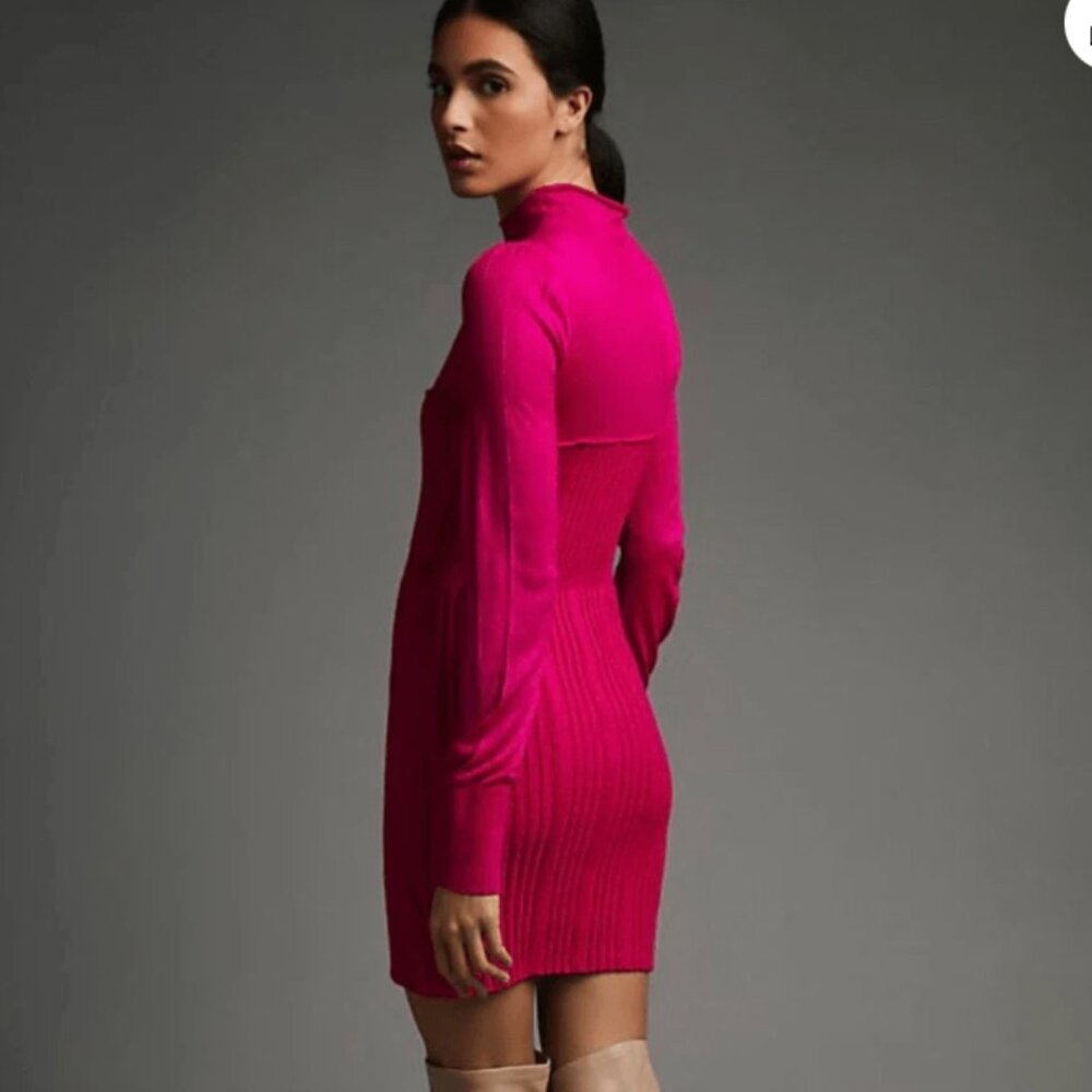 Anthropologie Pink Turtleneck Fitted Sweater Dress XS - Picture 3 of 14